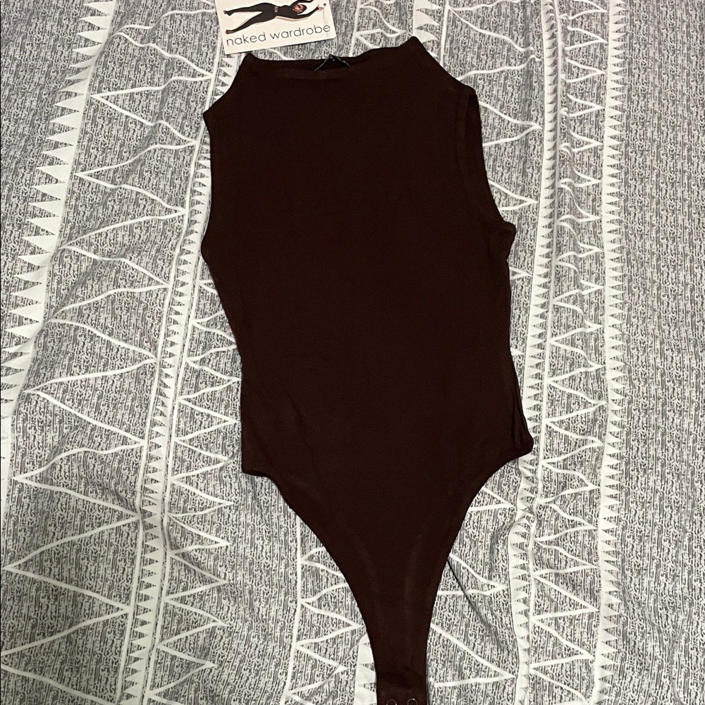 Naked Wardrobe Chocolate brown thong Bodysuit size small
